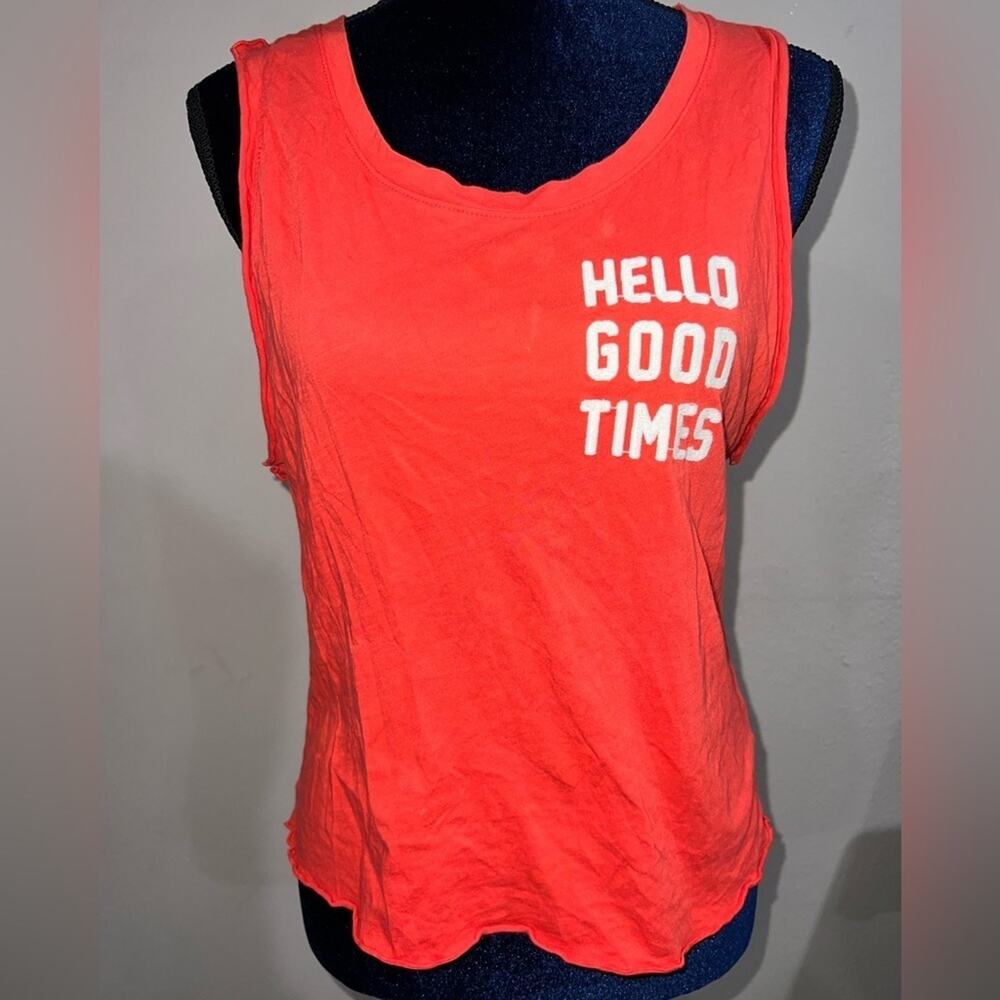 Project Social T Hello Good Times Tee Loose Fit Pretty red white letters Sz S